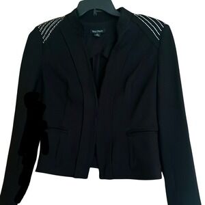 White House Black Market Black Rhinestone Shoulder Blazer Jacket Size 12
